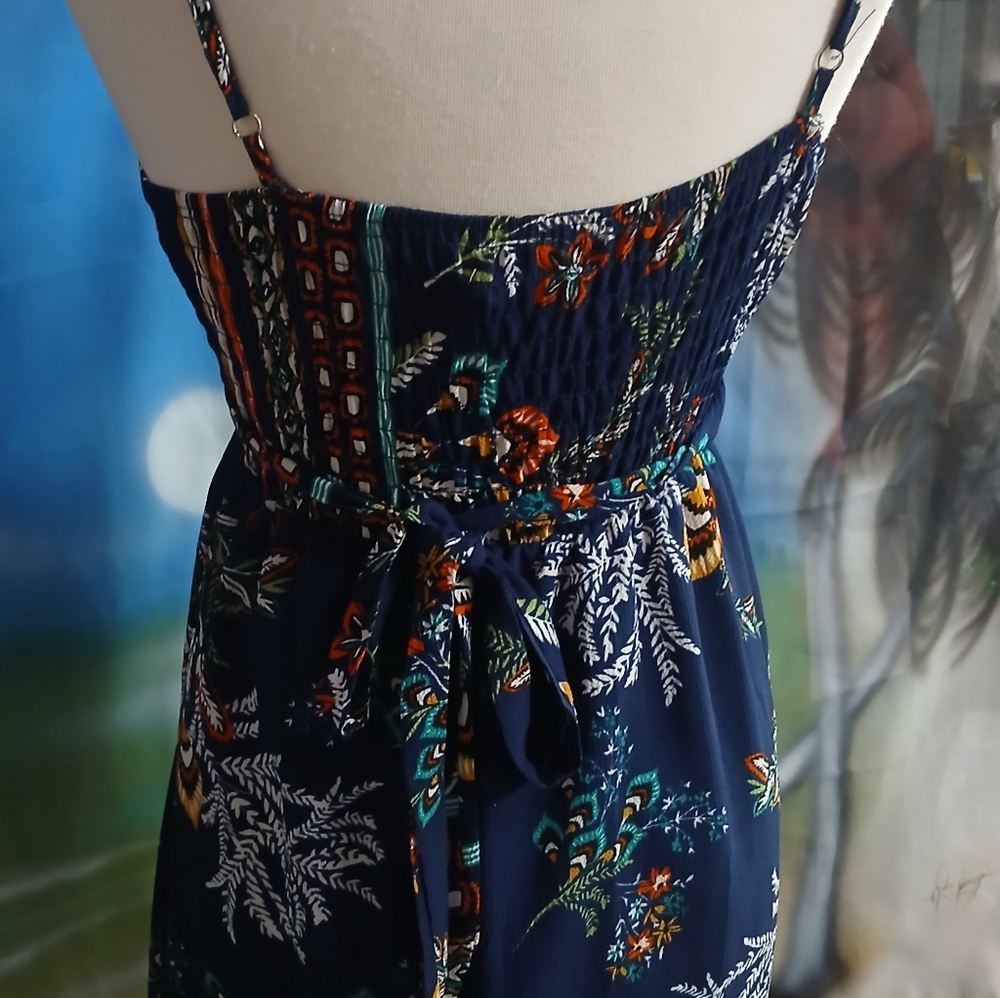 Jun Fashion Elegant Navy Floral Maxi Dress Medium - Picture 4 of 8